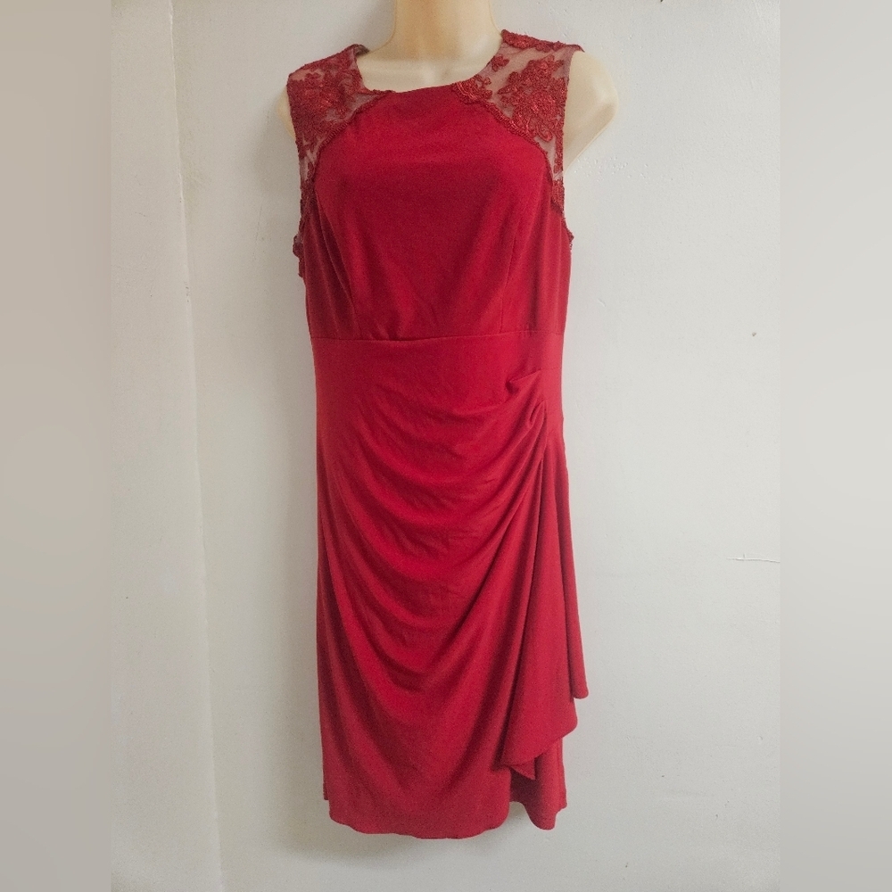 Stenay- Women's Size 10,Red Ruched Asymmetrical Halter Cocktail Dress